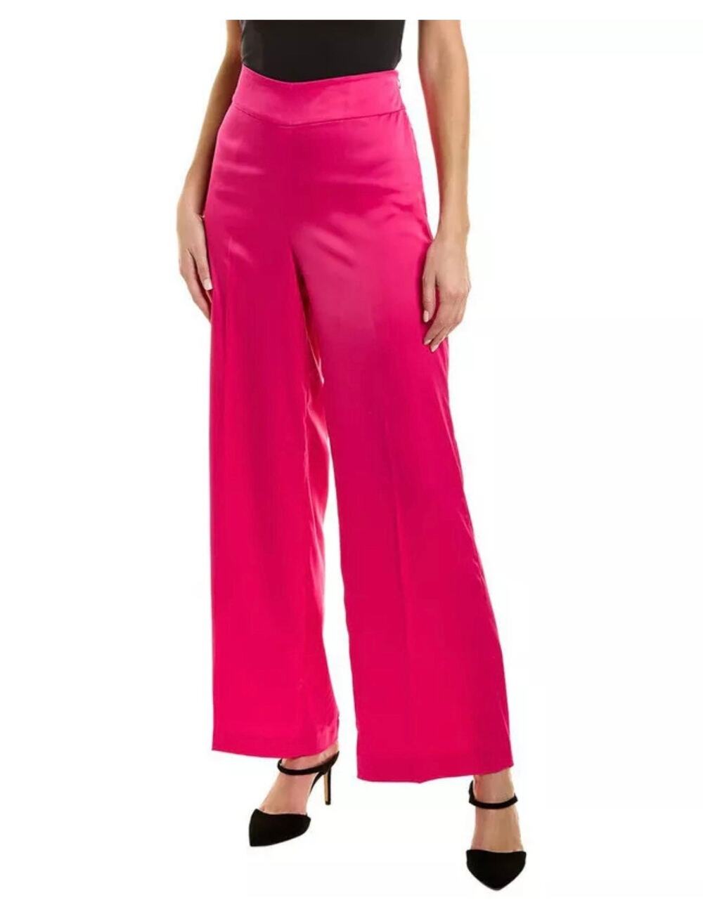 Anne Klein Pink Wide Leg High Waisted Satin Dress Pants Size 14